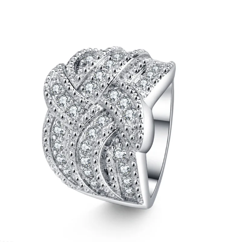 Trendy Women Party Full Diamond Ring Jewellery Luxury Brass Full Zircon Iced Out Rings For Wholesale