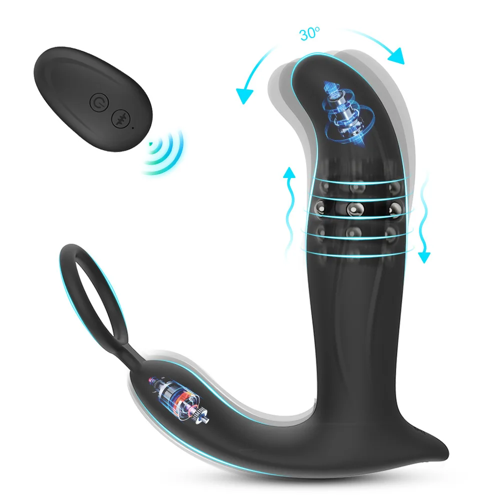 Powerful Double Moter 10 Vibrating & 7 Thrusting 3 in 1 650mAh Recharging Remote Control Anal Plug