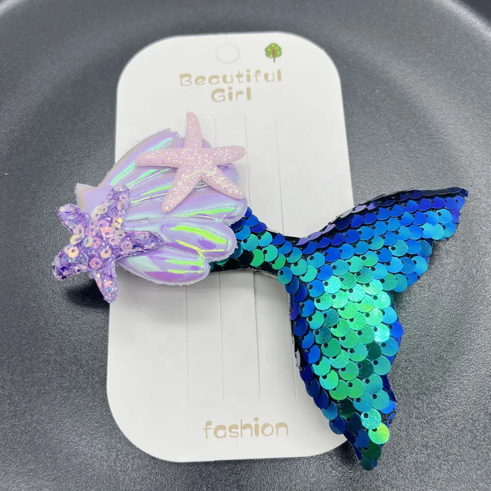 boho fashion mermaid hair accessory cute sequins 10cm hairpin hair clip for girls