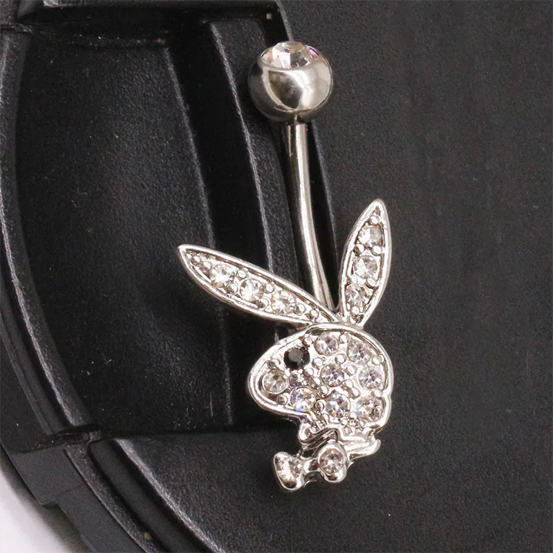  Hot Selling silvery Rabbit Bunny Dangle Navel Ring Animal Belly Button For Men