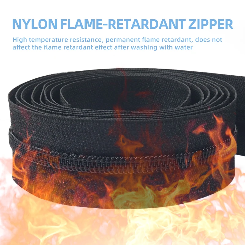 OCO Professional manufacturer Long Chain Zipper Flame Retardant Zipper 5# Nylon Fireproof Zipper For Fireproof Suit