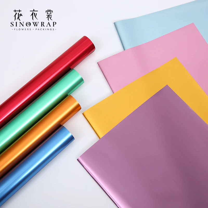 SINOWRAP New Flower Wrapping Paper 58*58CM Metal Texture Glossy Surface Waterproof Packaging Paper 20pcs Florist Supplies