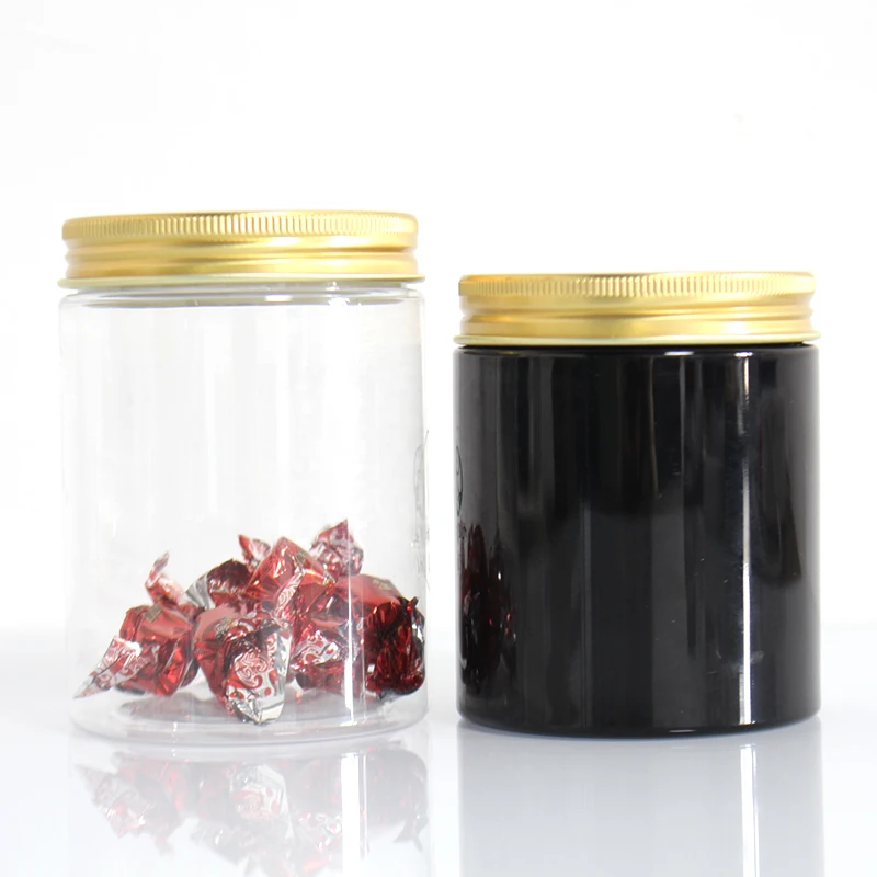 100ML 200ML 300ML 500ML pet round transparent bottle 8oz 10oz cosmetic container food grade plastic jar with gold lids
