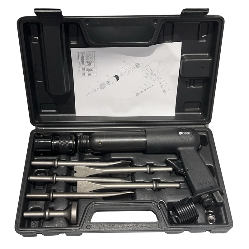 OBBL Heavy Duty 250mm Air Hammer Chisel Tool Kit Set Pneumatic Gun with 5 Chisel
