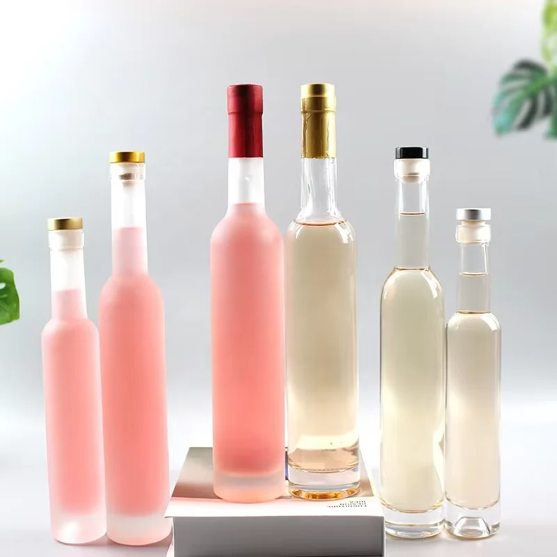Empty glass wine bottle Round transparent frosted juice whisky Empty ice wine bottle Vodka 500ml 375ml 200ml white wine bottle