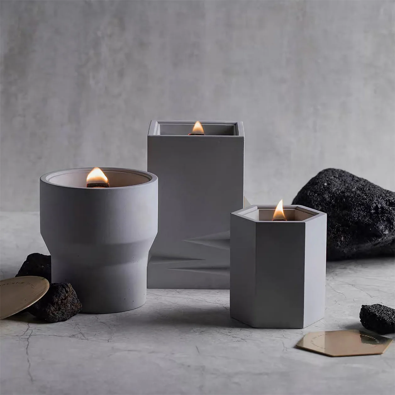 C&H Custom Logo  Engraved Concrete Pot Luxury Home Decor Unique Design Cement Jar Scented Candles