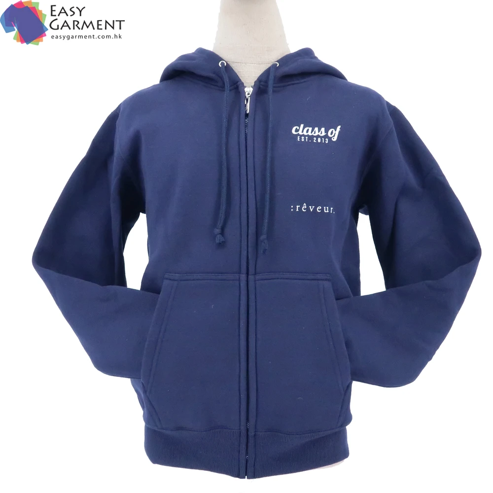 Newest fashion design EU size full Print 360g navy blue hemp Breathable zip throught hoodie for boy
