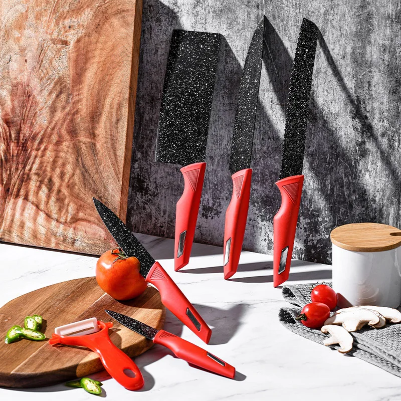 Hot Sell 6 Pieces Kitchen Knife Set New Design Non Stick Coating Stainless Steel Chefs Knife With Gift Box In Stock