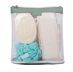 5 pcs eco-friendly loofah bath ball & bath towel & body scrub in one set mesh bag nylon bag