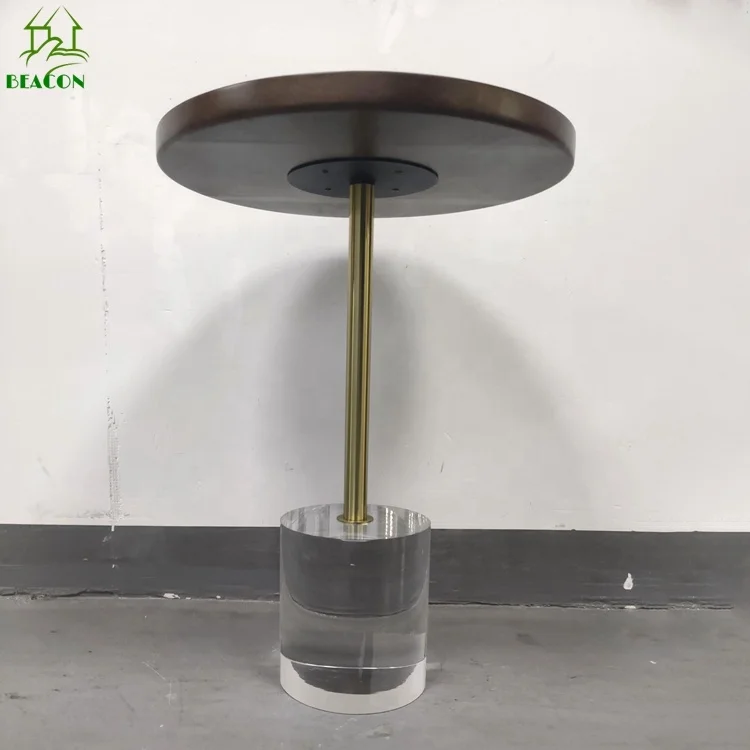 Living room acrylic coffee table round solid wood top side table pedestal end table
