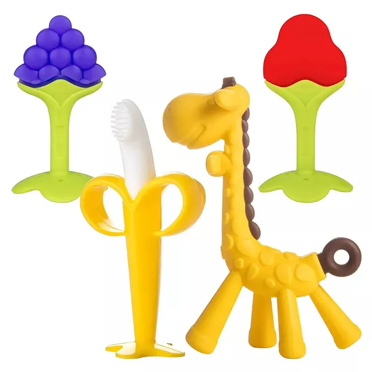 Wholesale BPA Free Baby Chew Toys Custom New Food Grade Funny Animal Giraffe Fruit Silicone Baby Teethers For Kids Teething Toy