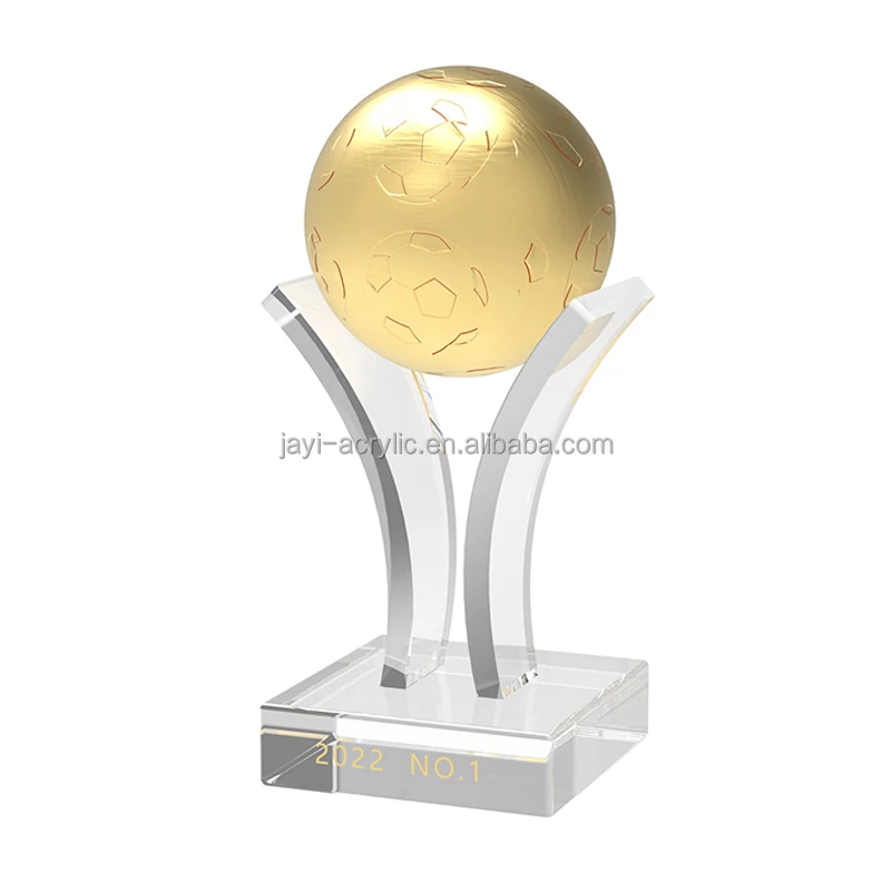 JAYI Custom Football Memorabilia Fan Gift Crystal Clear Acrylic Around The Golden Cup Trophy Awards