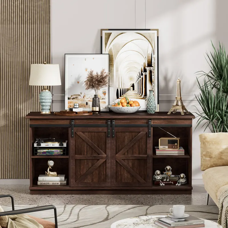 Kainice farmhouse living room furniture customized tv stand storage cabinet white wood display cabinets