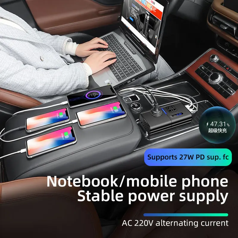200 Вт автомобильный адаптер USB PD QC3.0 Инвертор постоянного тока 12 В в 110 переменного инвертор с 4 портами