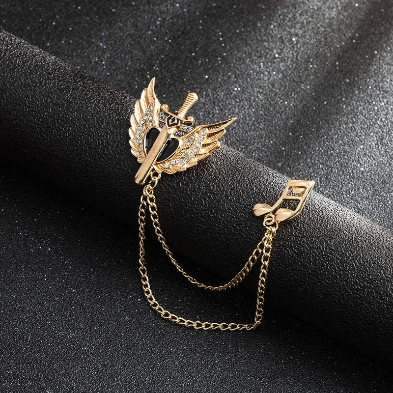 Fashion Zircon Angel Wings Crossing Alloy Brooch Pin for Man Ornaments Decoration