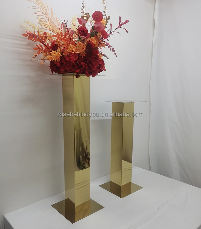 Wholesale Hot Sale Event Wedding Centerpieces Tall Gold Mirror Pillar Flower Stand