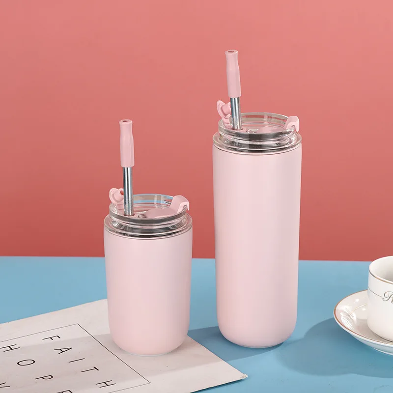 280ml 480ml stainless steel double wall vacuum insulated  OEM pocket Korea coffee cup travel with straw mini tumbler