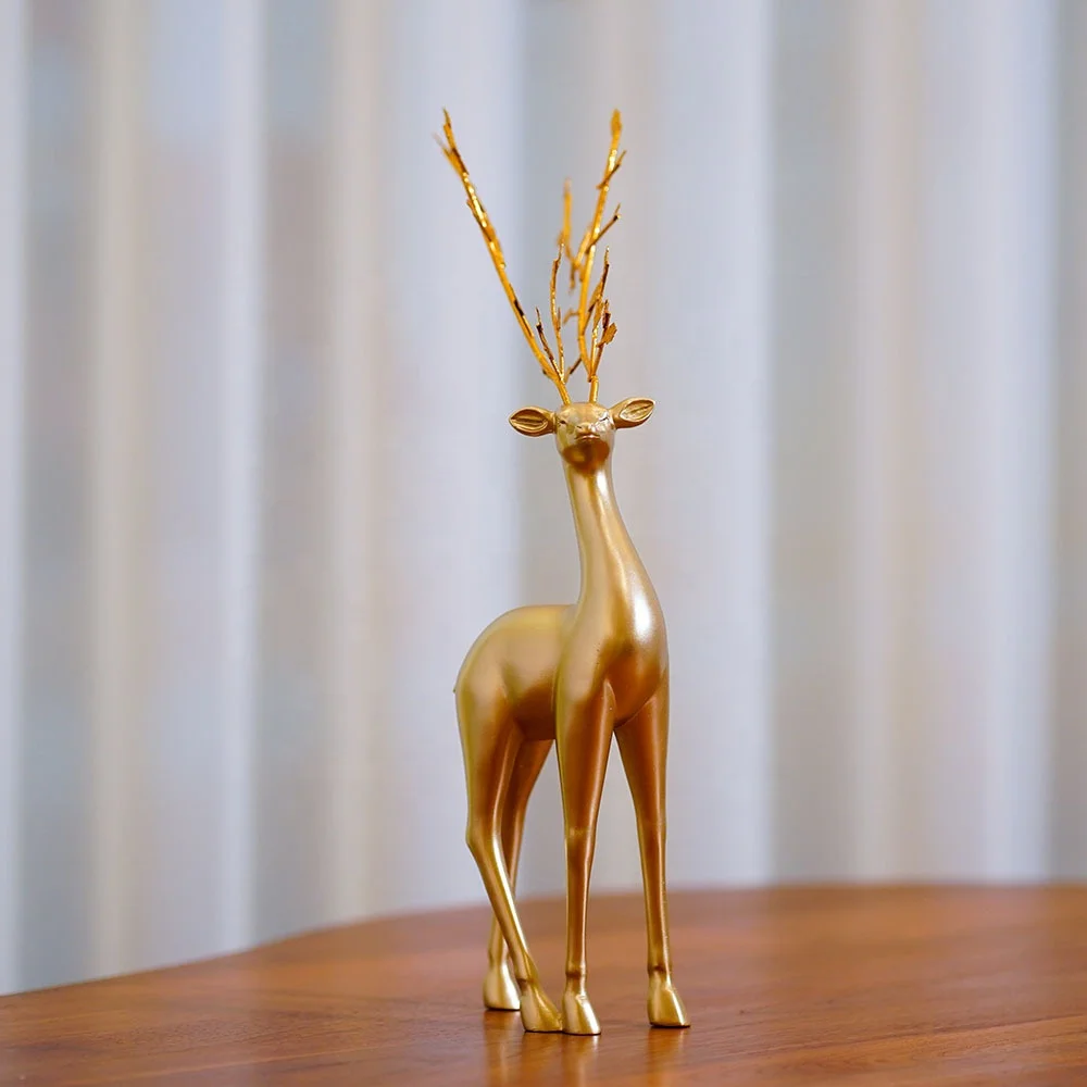 Custom Christmas Ornaments Home Party Decoration Golden Resin Christmas Standing Reindeer Statue Christmas deer decor