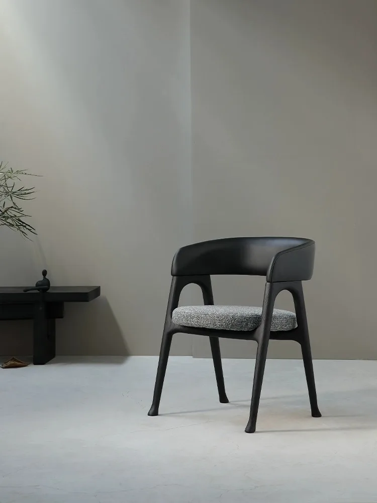 Italian Designer Restaurant Wabi-Sabi Ash Wood Mortise and Tenon Solid Microfiber Leather Dining Chair