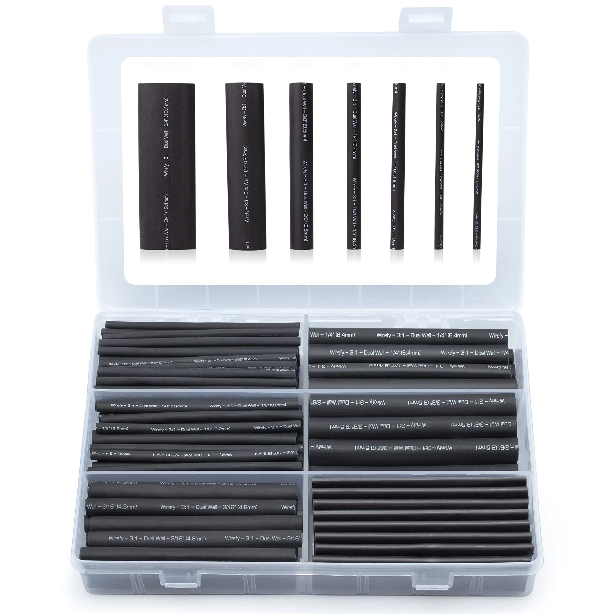 Professional Black 180 PCS 3:1 Ratio Adhesive Lined Dual Wall Marine Grade Shrink Wrap Industrial Heat-Shrink Tubing Kit