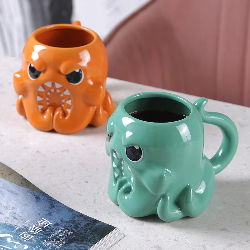 Hot sale halloween gift orange color glazed porcelain octopus cup custom mugs creative ceramic coffee mug