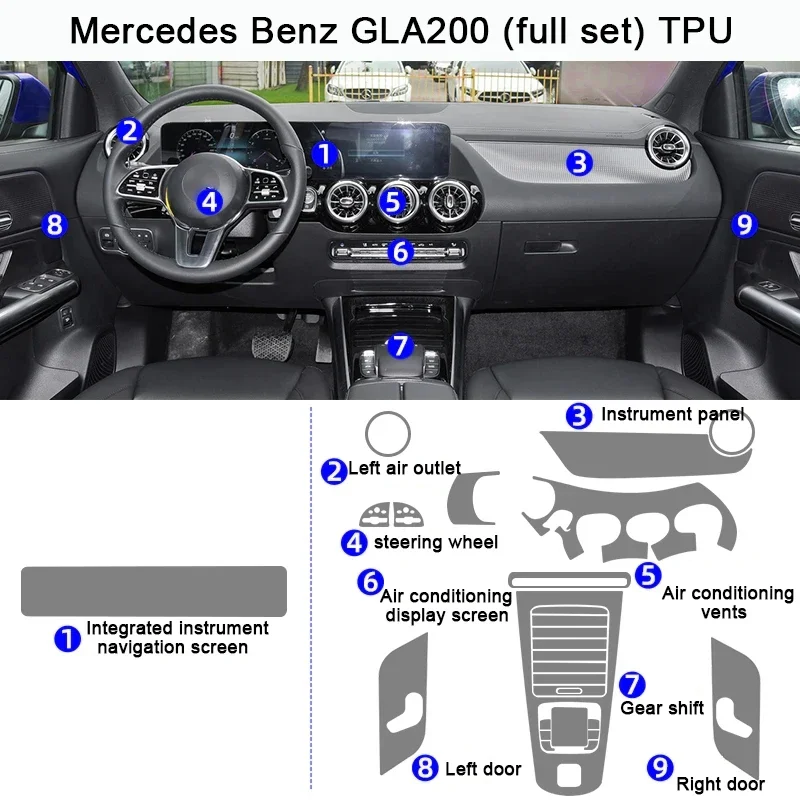 Tpu Film for Mercedes Benz GLA GLB GLA180 GLA200 GLB180 GLB200 Car Interior Sticker Center Console Gear Navigation Door Panel