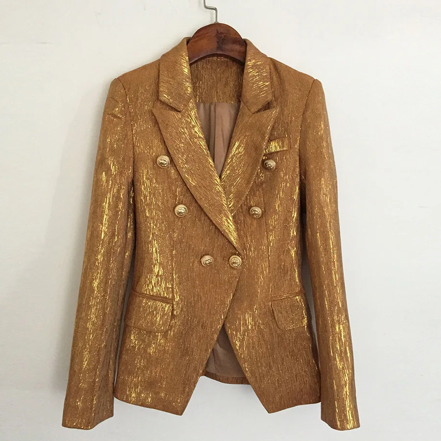 Custom womens clothing fashion gold ladies double breast blazer jacket