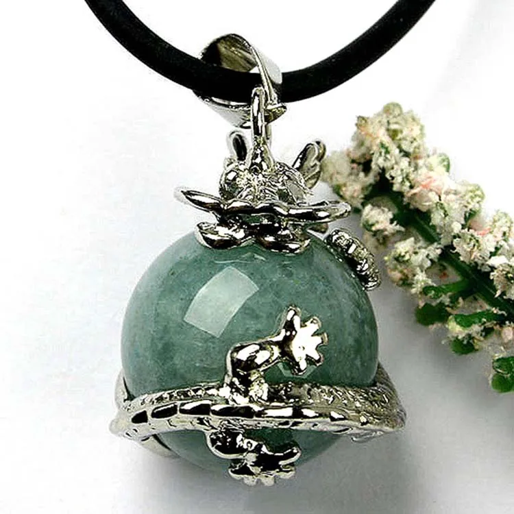 
ML Natural Stone Round Beads Pendant Wrap Chinese Dragon Healing Crystal Quartz Reiki Chakra Pendant Jewelry 