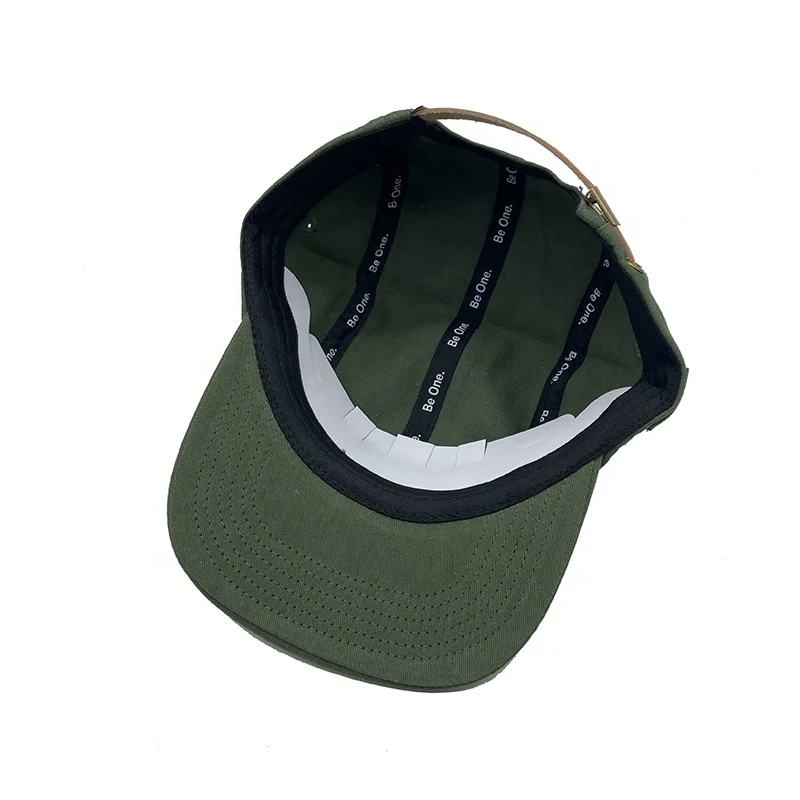 Wholesale Custom High Quality Unstructured 5 Panel Cotton Camp Cap Flat Brim With Adjustable Leather Strap Hats Caps
