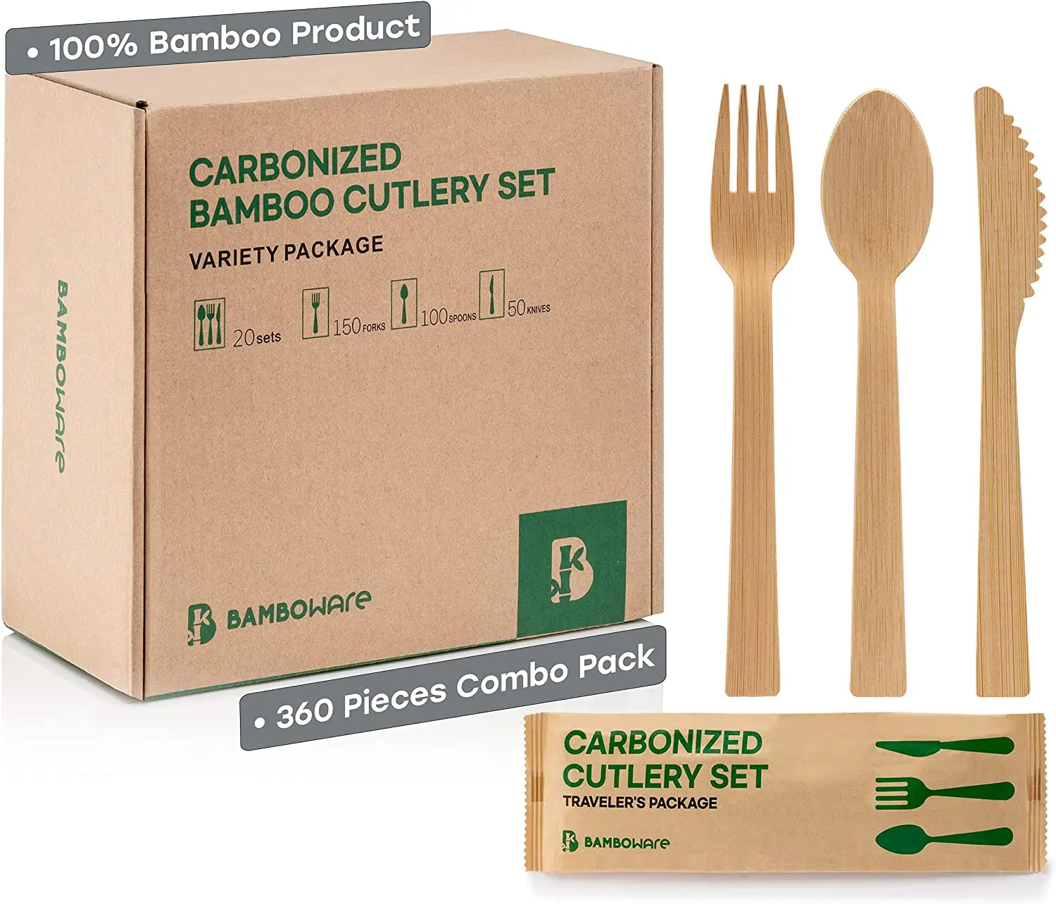 Wholesale disposable tableware biodegradable and environmentally friendly natural bamboo cutlery sets