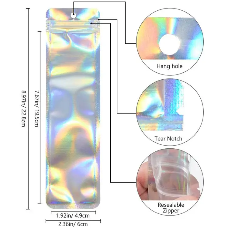 Hot sale Custom Resealable Cosmetic Clear Packaging Pouch Zipper Plastic Holographic Makeup Bag