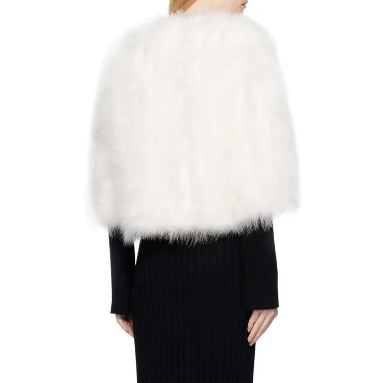 White Round Neck Feather Jacket Luxury oem custom  fur jacket comfortable Turkey feather jacket