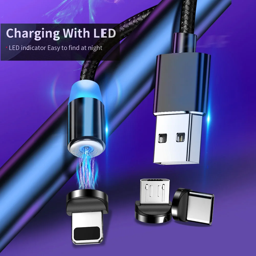 
Best Sellers 3 in 1 LED 360 Magnetic Charging Cable Phone portable magnetic absorption 2.4A usb cable 