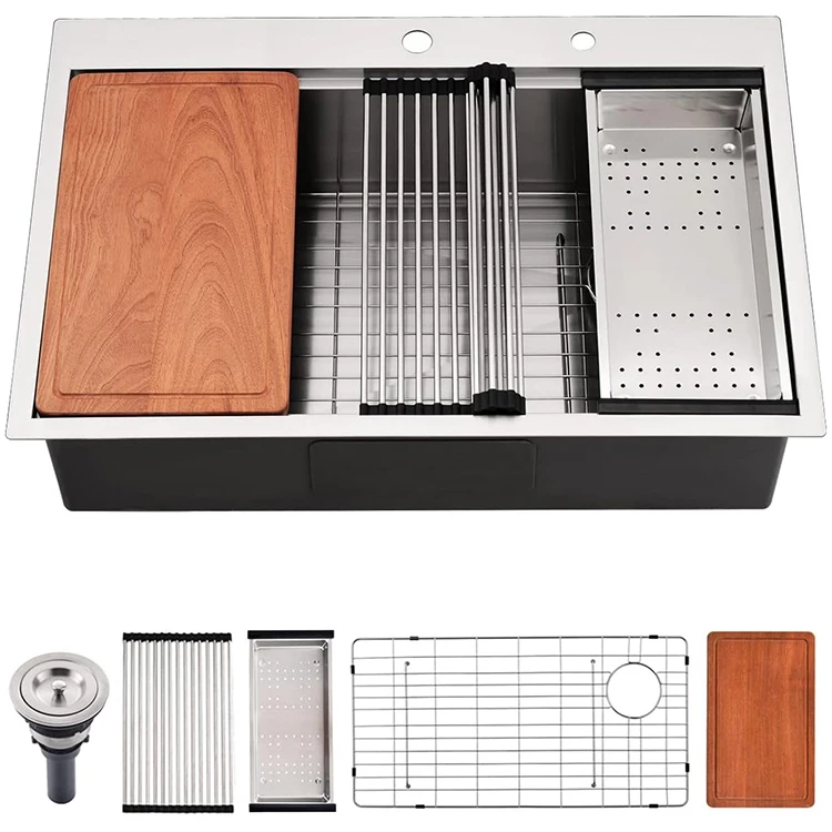 Кухонная раковина с опускным креплением рабочая станция из нержавеющей стали одна чаша американский стандарт