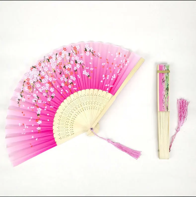 Chinese Personalized Type Gift Folding Wedding Favors Silk Fabric Bamboo Hand Held Fan