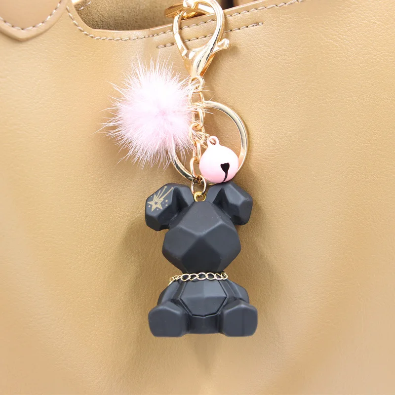 Cute Little Rabbit Bell Fur Ball Keychain Cartoon Rubber 3D Anime Geometric Rabbit Keychains Bag pendant Car keychain Small Gift
