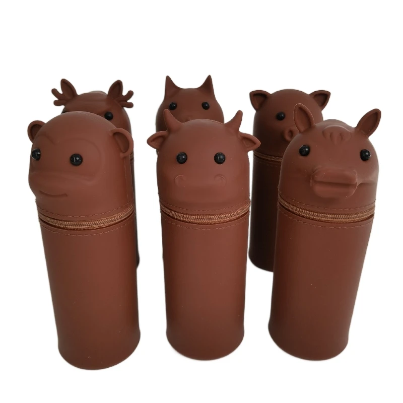 Custom Pen Pouch Zipper Pencil Case Silicone Extendable 12 Zodiac Cute Animal Bag For