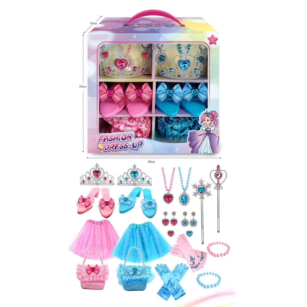 Kids Pretend Play Set Princess Dress Up Shoes Set Girls Gift Role Play Shoes Jewelry Toys Beauty and Fashion Toy Set