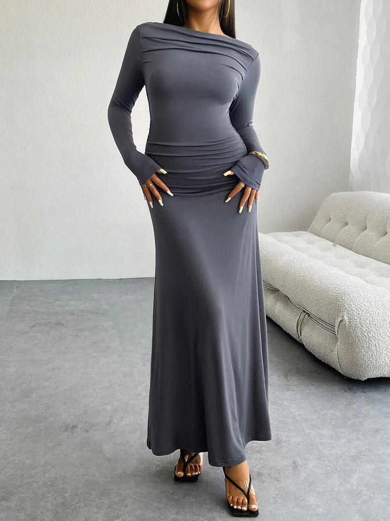 High quality women maxi slim long dresses 2024 autumn woman clothes latest fancy ladies dresses