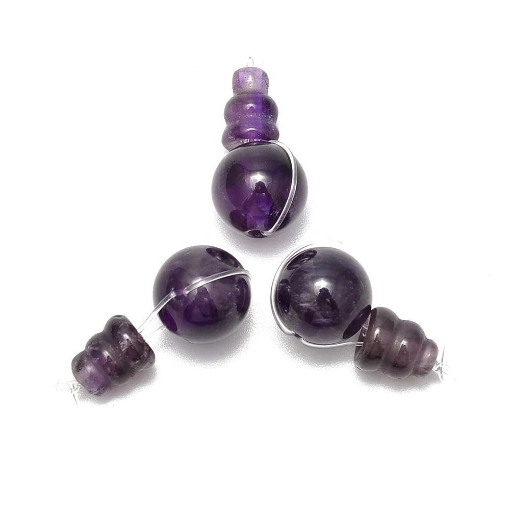 10mm Amethyst Guru Beads Three Holes T-Beads Sold by One Set best for mala making Stone Guru Beads Wholesale