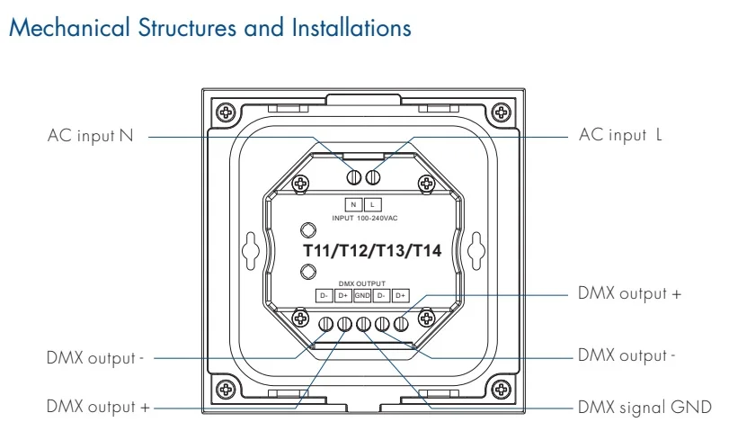 T11 12 T13 T14 DMX512 RF 2 4 ГГц Одноцветный двойной белый RGB RGBW настенный контроллер сенсорной панели