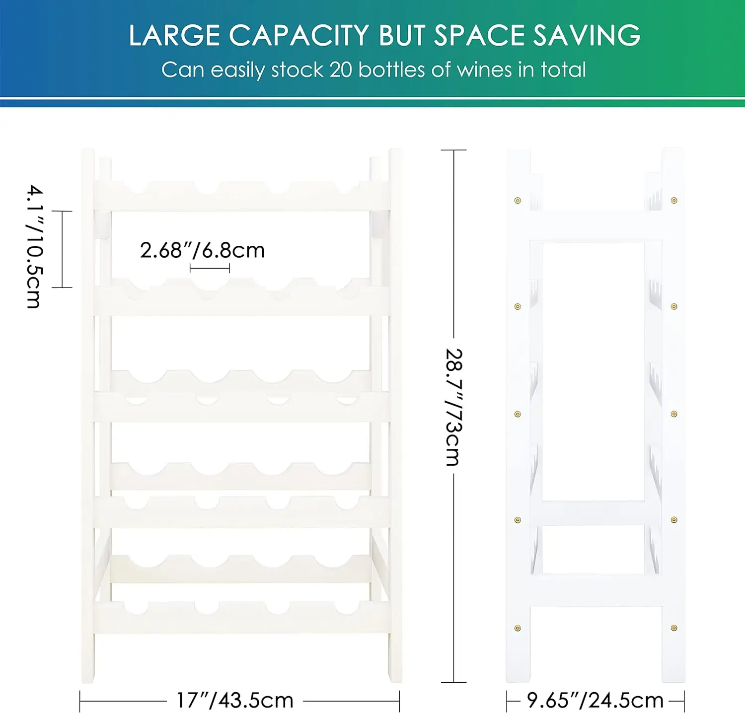5-Tier Free Standing Bamboo Wine Rack 20 Bottle Display Holder Wooden Storage Shelves for Kitchen Pantry Cellar Bar White