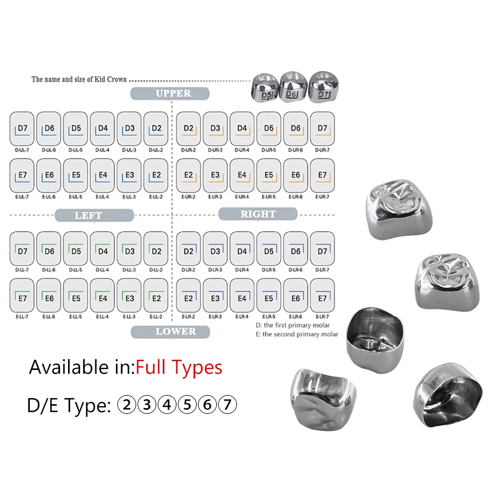 Dental Crown Kid Primary Molar Teeth 1st 2nd Stainless Steel Pediatric Temporary Crowns Dentist for Upper/Lower Left/Right