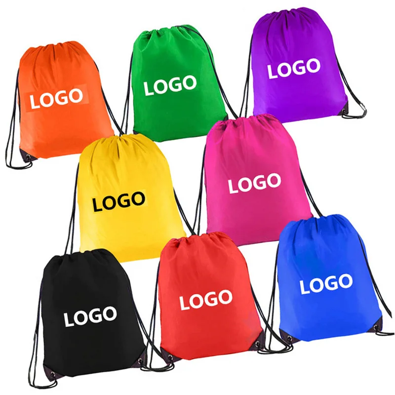 Colorful Drawstring Backpack Canvas Shopping Bag String Sack Pack Cinch Tote Nylon Polyester Bag For Gym Traveling