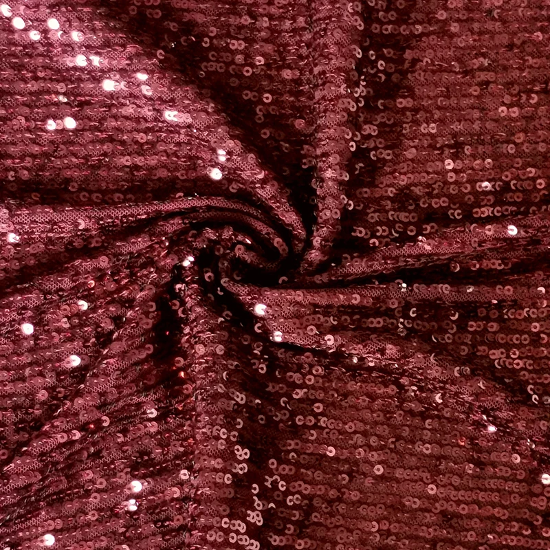 Hot Sale Glitter Curtain Backdrop Tablecloth Tulle Lace 3mm Full Stripe Stretch Burgundy Red Sequin Embroidered Net Fabric