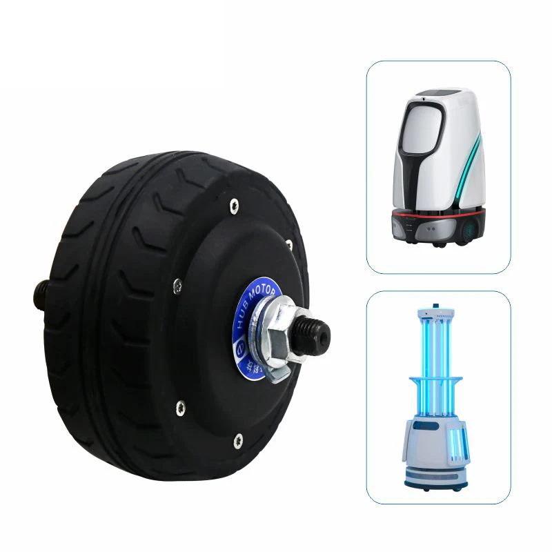 ZLTECH CE ROHS2.0 4inch 24V 100W 50kg load 5A 450RPM single shaft double BLDC wheel hub motor with encoder for robot waiter