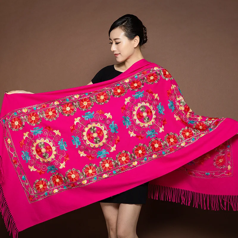 New Ladies Soft Pashmina Scarves Shawls Wholesale Winter Warm Women Tassel Embroidered Flower Cashmere Scarf For Girls