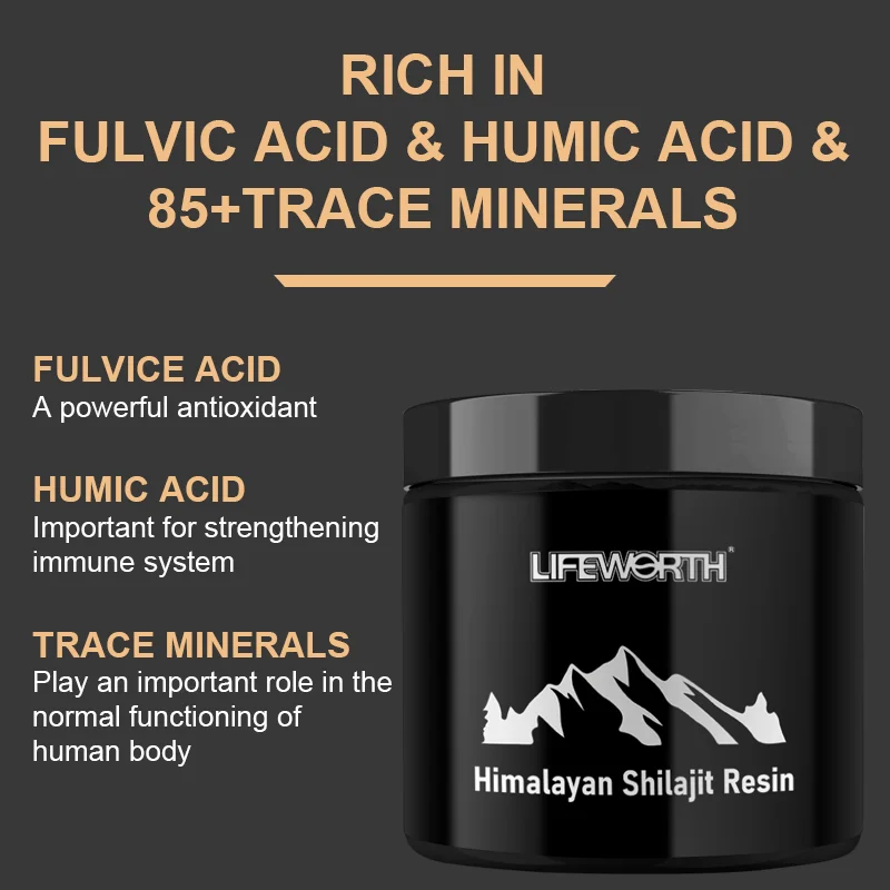 Lifeworth OEM Shilajit Capsules trace mineral with magnesium salt Rich Humic Fulvic Acid extract shilajit resin capsules