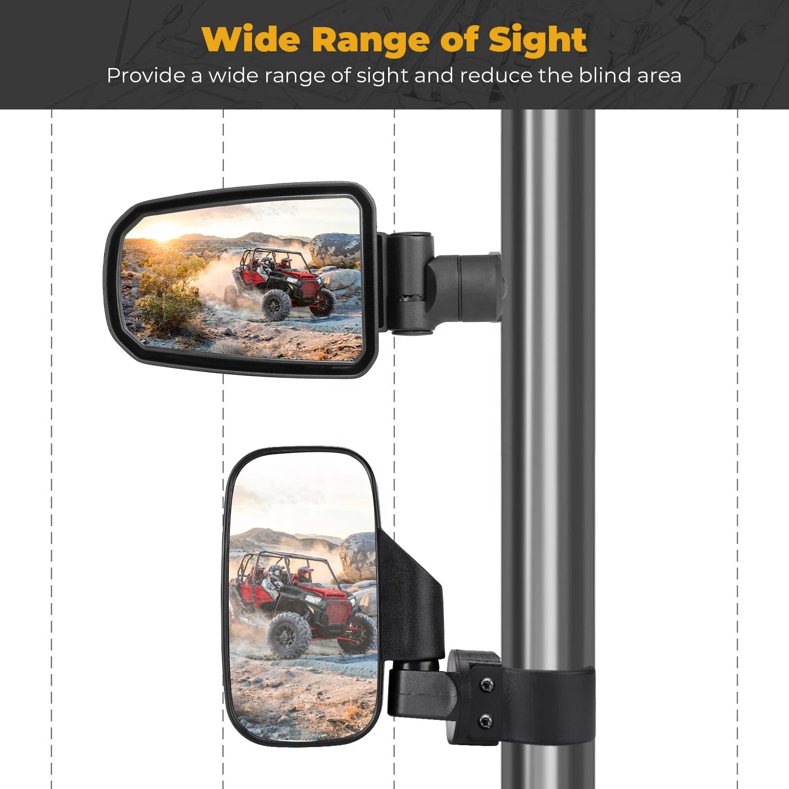 RZR Accessories 1.75-2 Inch Roll Bar Adjustable ATV Side Mirror for Polaris RZR UTV Side Mirrors