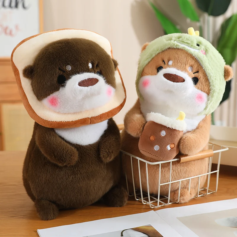 Creative Toast Otter Stuffed Sea Animal Otter Plush Toy Wearing Fish Shaped Hat Cosplay Sea Otter Dolls In Unicorn Dinosaur Head